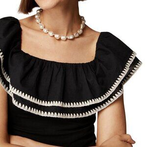 J. Crew Ruffle Top‎ Womens XXS Black Boho Romantic Feminine Resort Vacation NWT